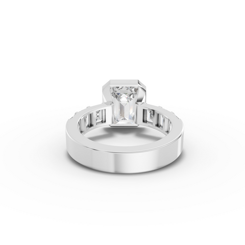 3.29 Ct Emerald Cut Bezel Channel-Set Engagement Ring