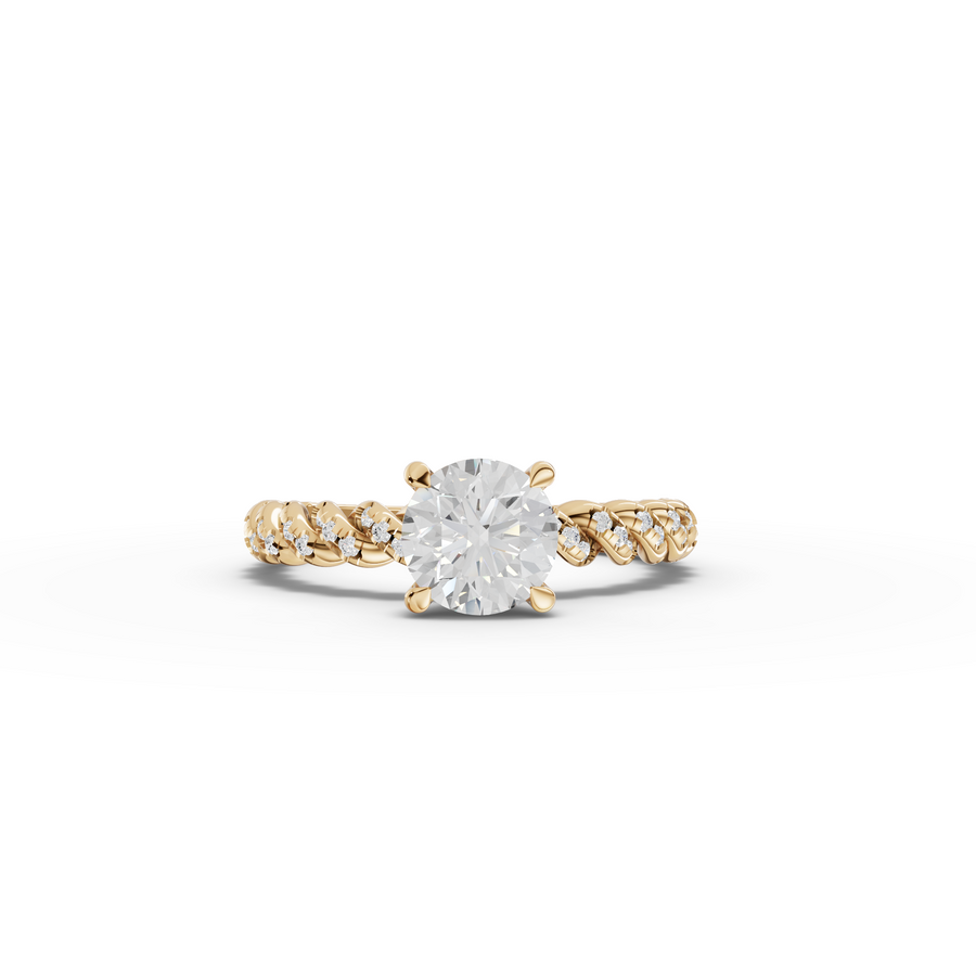 1.26 Ct Round Twisted Rope Pavé Solitaire Engagement Ring