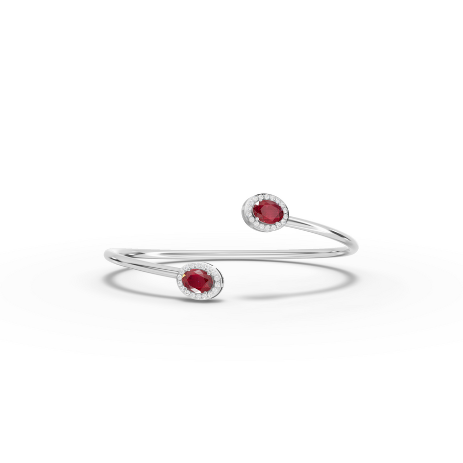 1.73 Ct Ruby Open Cuff Bangle with Diamond Halo