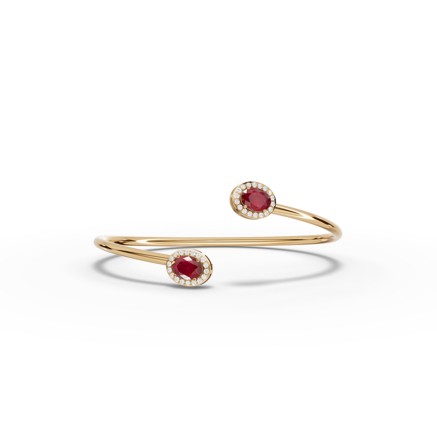 1.73 Ct Ruby Open Cuff Bangle with Diamond Halo