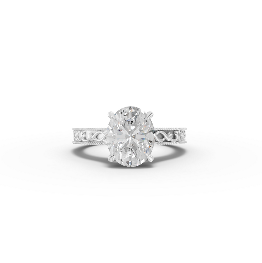 3.03 Ct Vintage Oval Hidden Halo With Milgrain Band