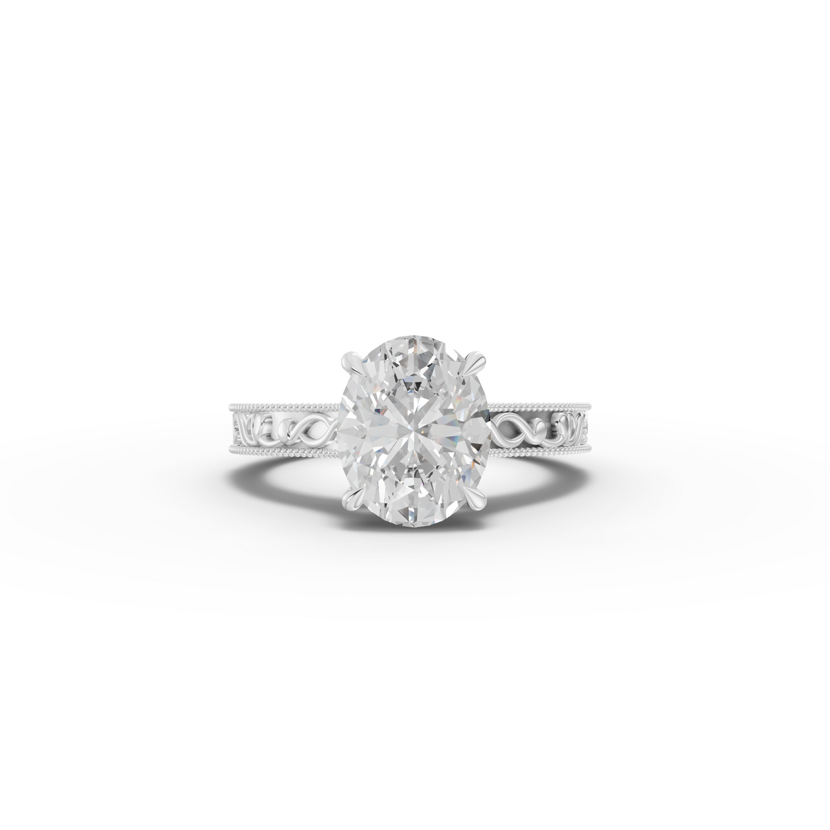3.03 Ct Vintage Oval Hidden Halo With Milgrain Band