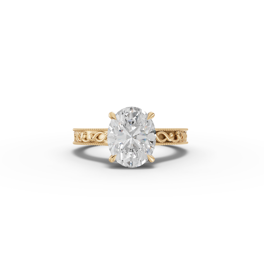 3.03 Ct Vintage Oval Hidden Halo With Milgrain Band