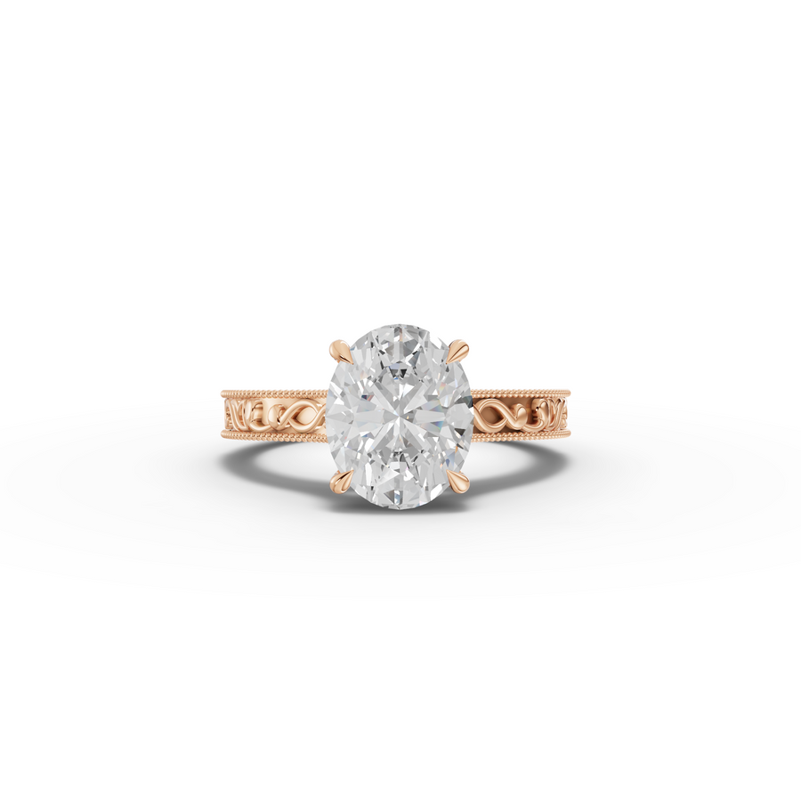3.03 Ct Vintage Oval Hidden Halo With Milgrain Band