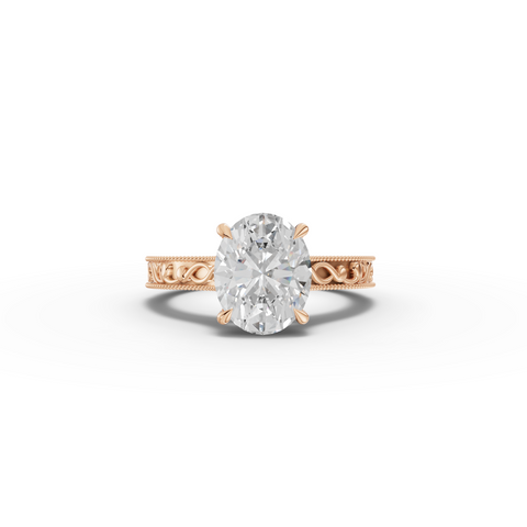 3.03 Ct Vintage Oval Hidden Halo With Milgrain Band