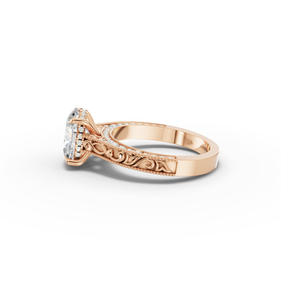 3.03 Ct Vintage Oval Hidden Halo With Milgrain Band