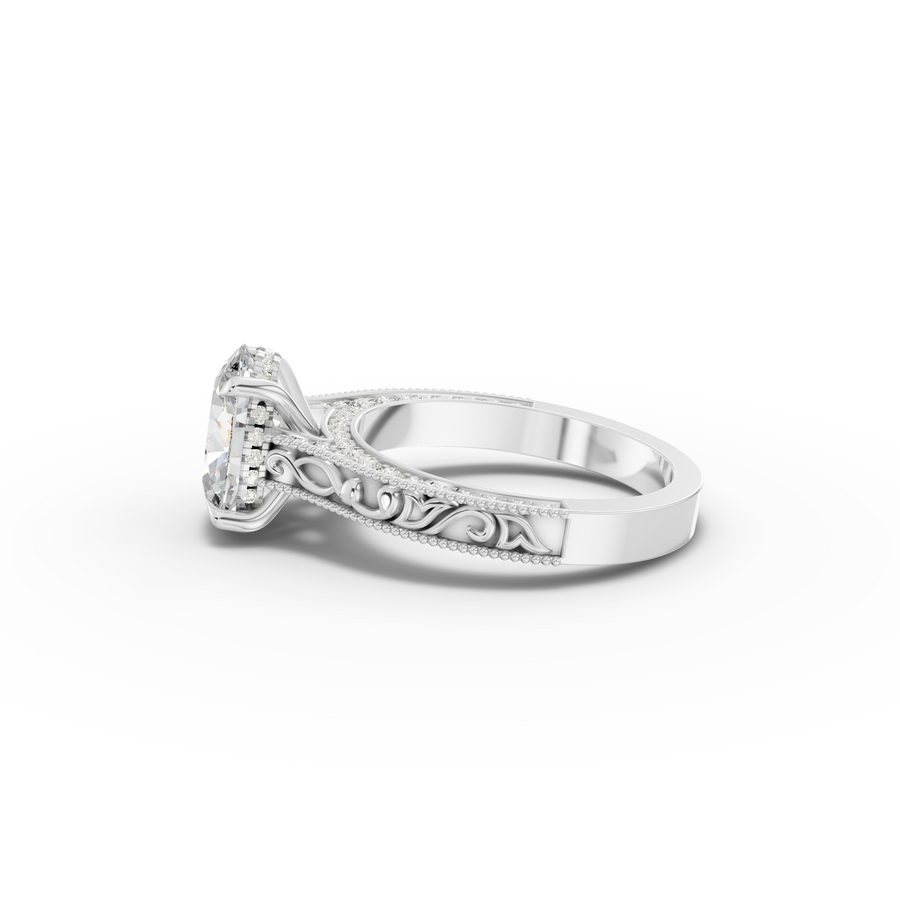 3.03 Ct Vintage Oval Hidden Halo With Milgrain Band