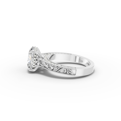 3.03 Ct Vintage Oval Hidden Halo With Milgrain Band