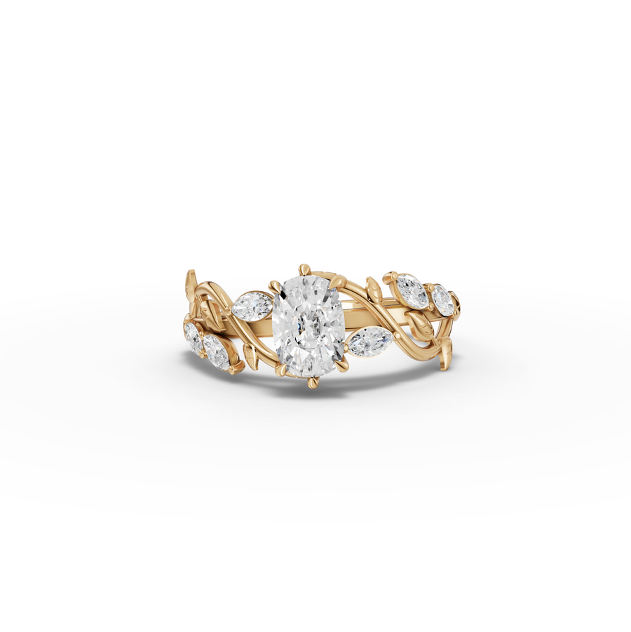 1.31 Ct Nature Inspired Cushion Diamond Vine Engagement Ring