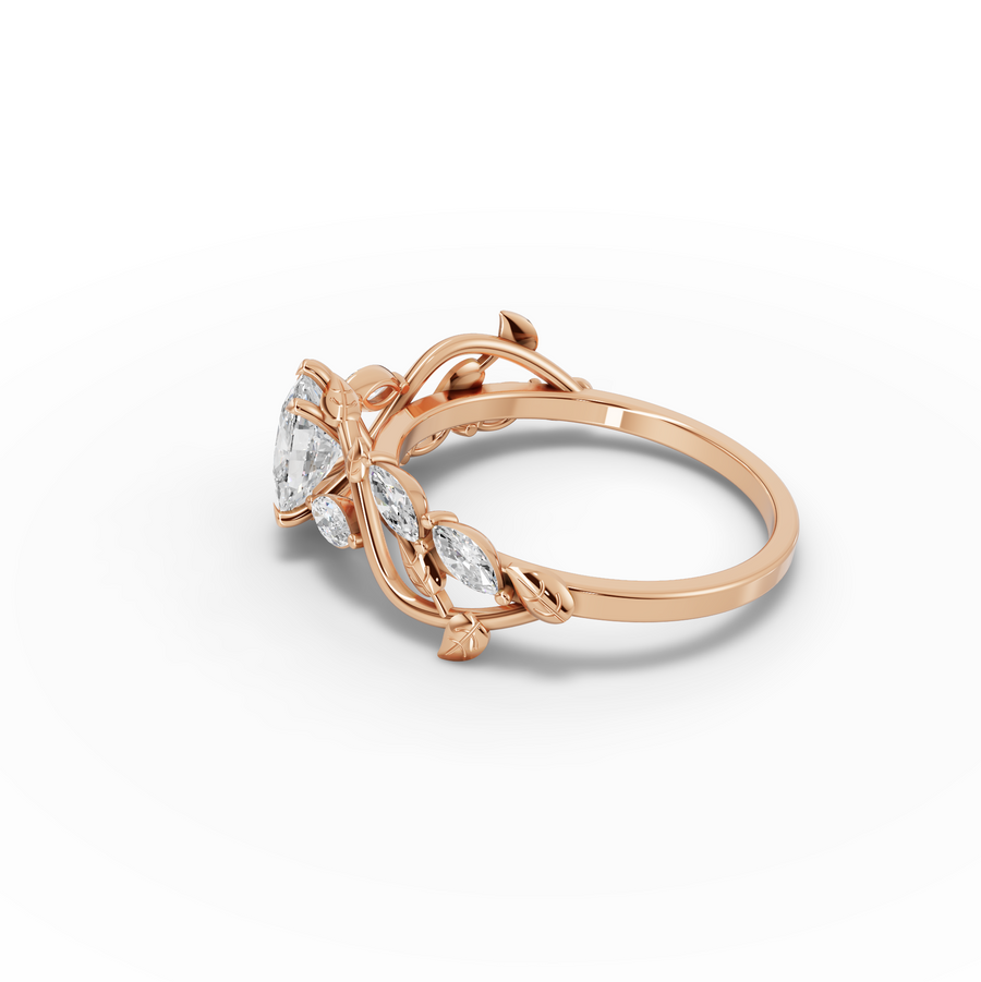 1.31 Ct Nature Inspired Cushion Diamond Vine Engagement Ring