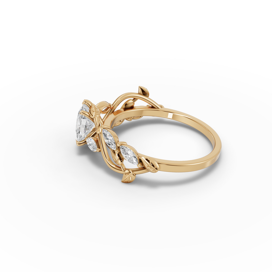 1.31 Ct Nature Inspired Cushion Diamond Vine Engagement Ring