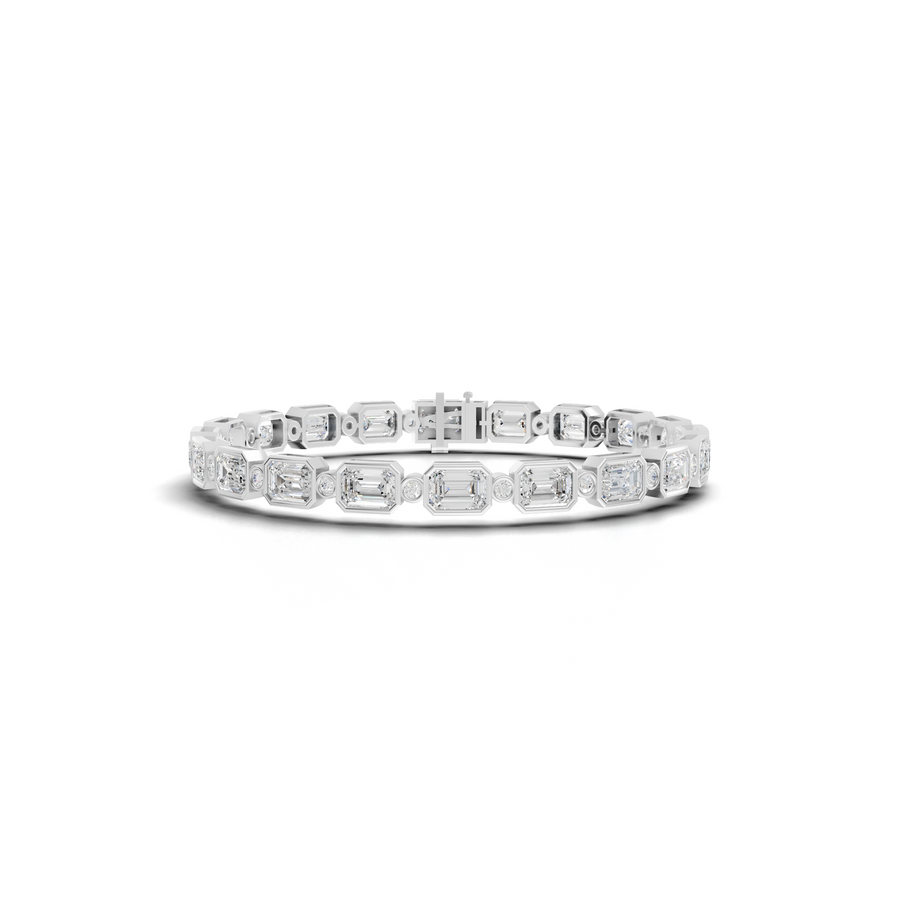 13.47 Ct Emerald Bezel Set Tennis Bracelet with Round Diamonds