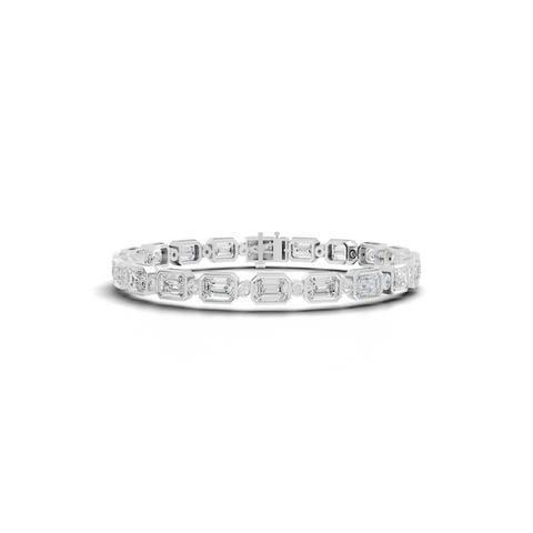 13.47 Ct Emerald Bezel Set Tennis Bracelet with Round Diamonds
