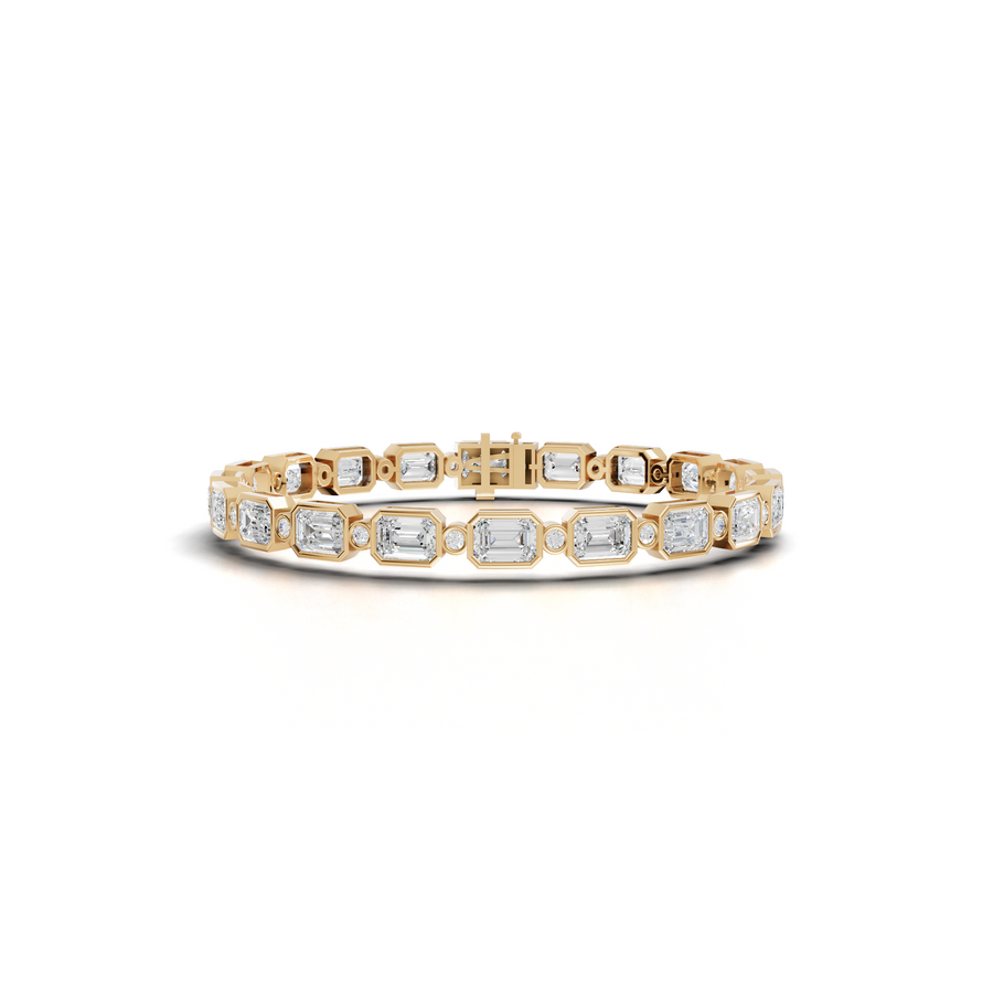 13.47 Ct Emerald Bezel Set Tennis Bracelet with Round Diamonds