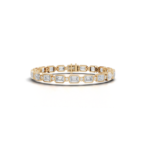 13.47 Ct Emerald Bezel Set Tennis Bracelet with Round Diamonds