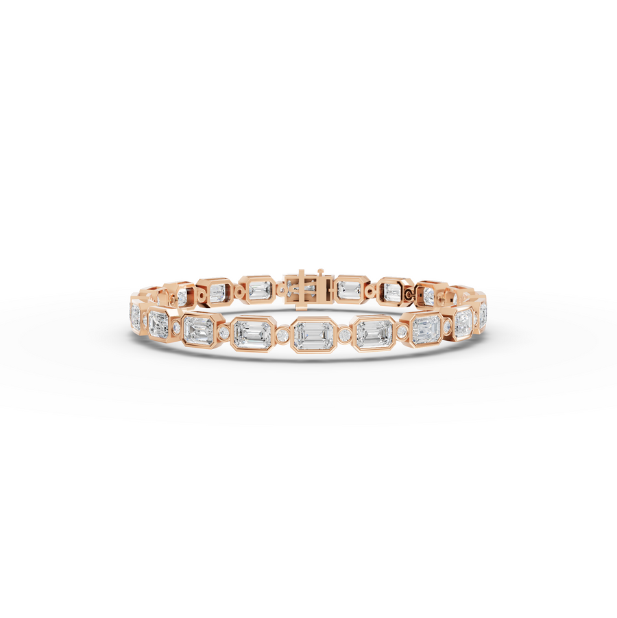 13.47 Ct Emerald Bezel Set Tennis Bracelet with Round Diamonds