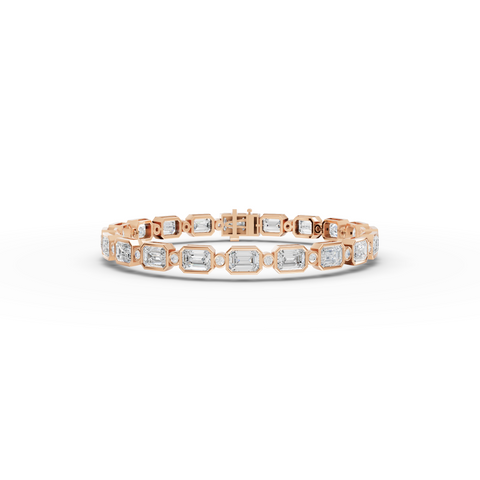 13.47 Ct Emerald Bezel Set Tennis Bracelet with Round Diamonds