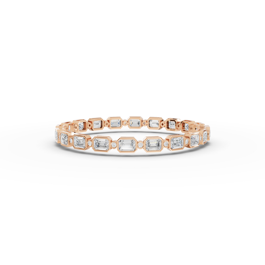 13.47 Ct Emerald Bezel Set Tennis Bracelet with Round Diamonds