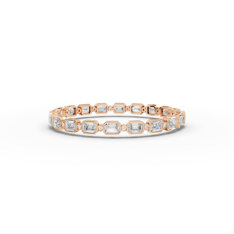 13.47 Ct Emerald Bezel Set Tennis Bracelet with Round Diamonds
