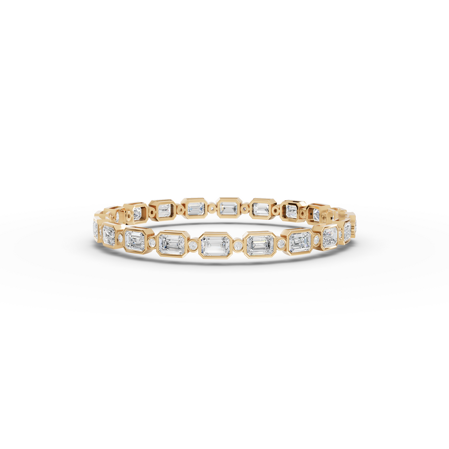 13.47 Ct Emerald Bezel Set Tennis Bracelet with Round Diamonds