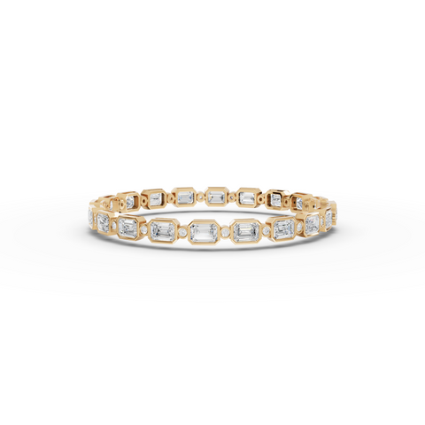 13.47 Ct Emerald Bezel Set Tennis Bracelet with Round Diamonds