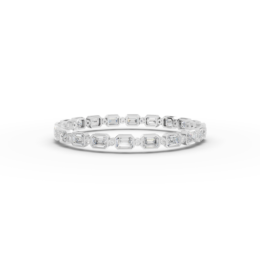 13.47 Ct Emerald Bezel Set Tennis Bracelet with Round Diamonds