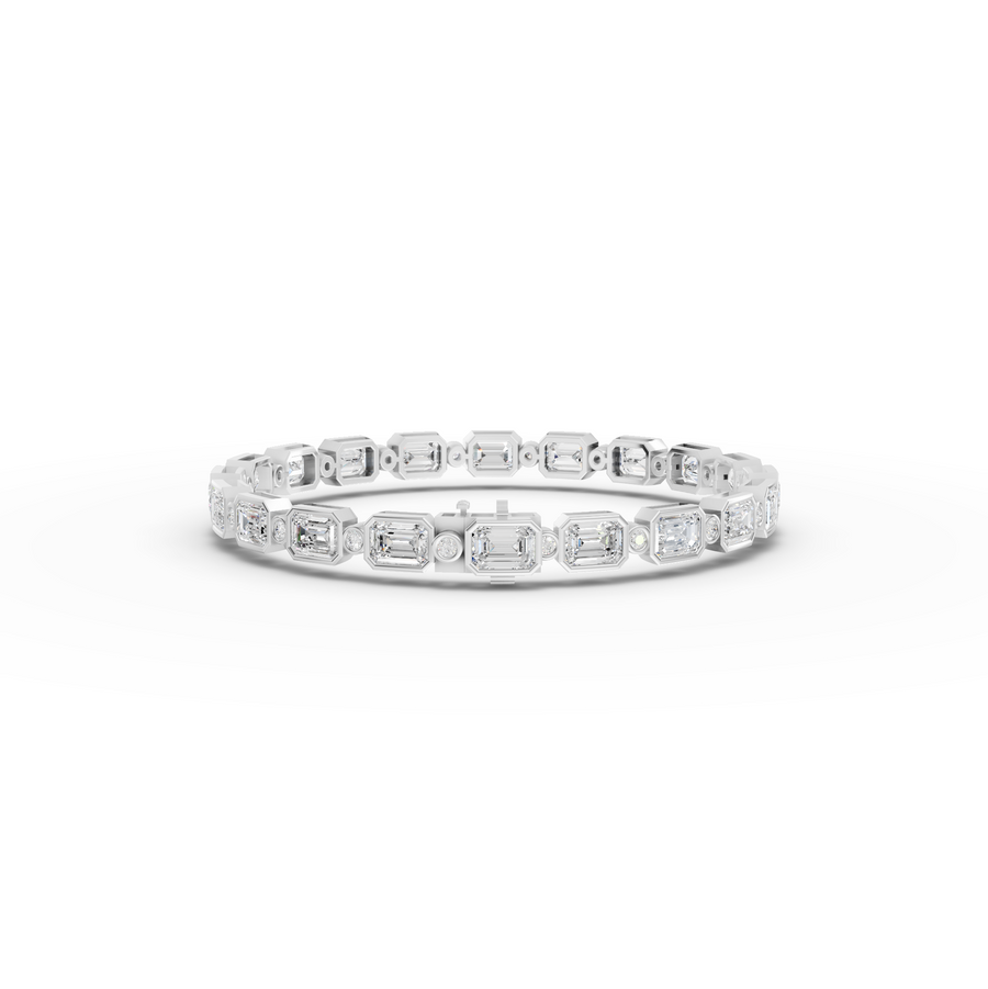 13.47 Ct Emerald Bezel Set Tennis Bracelet with Round Diamonds