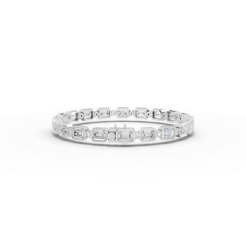 13.47 Ct Emerald Bezel Set Tennis Bracelet with Round Diamonds