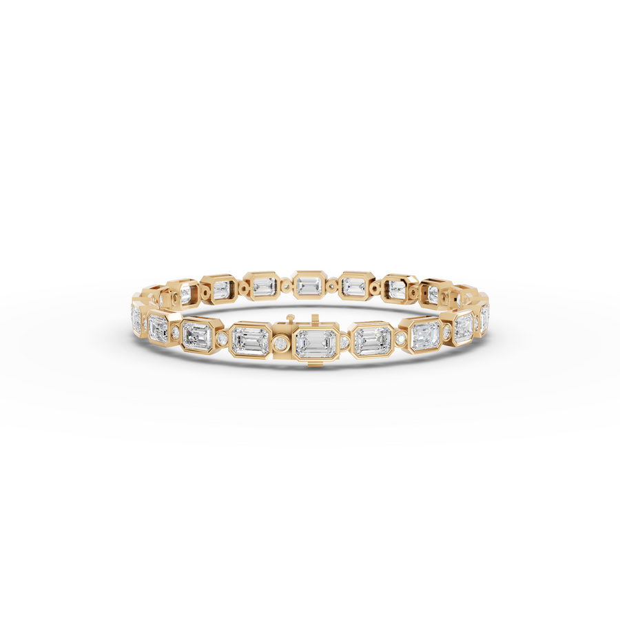 13.47 Ct Emerald Bezel Set Tennis Bracelet with Round Diamonds