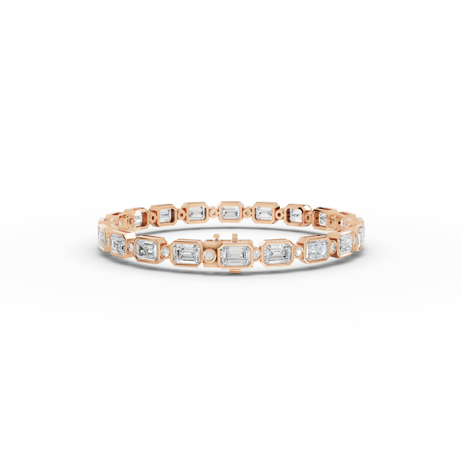 13.47 Ct Emerald Bezel Set Tennis Bracelet with Round Diamonds