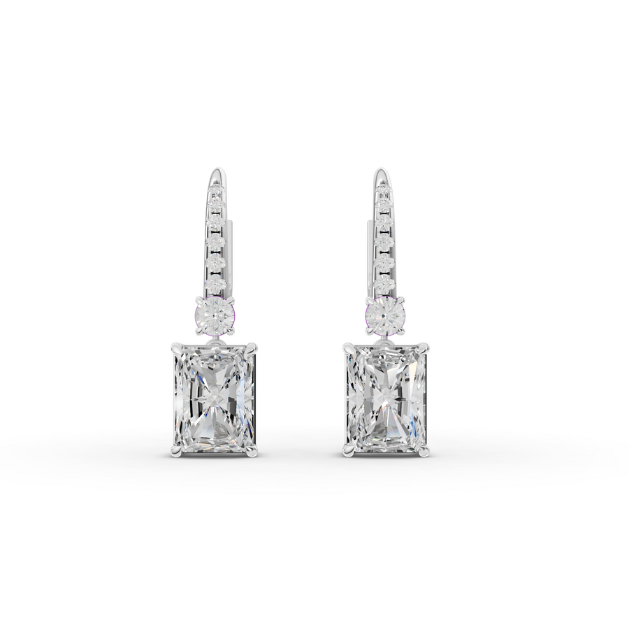 15.12 Ct Radiant Drop Earrings with Round Diamond Accent