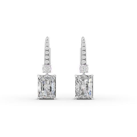 15.12 Ct Radiant Drop Earrings with Round Diamond Accent