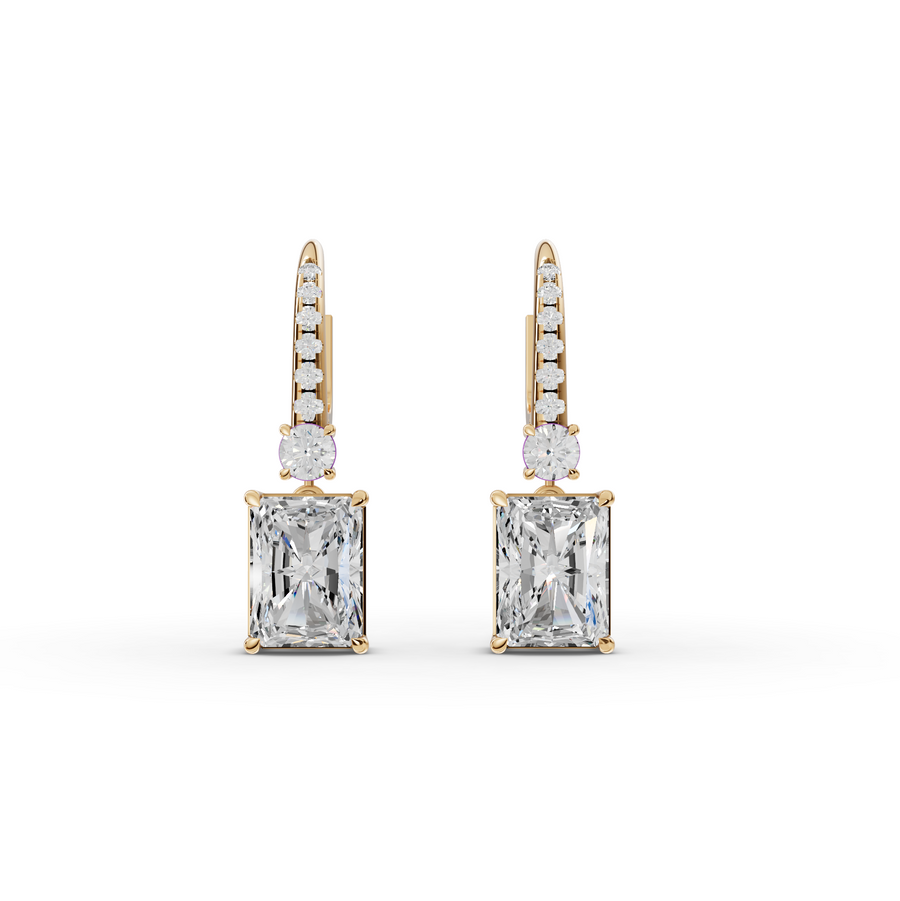 15.12 Ct Radiant Drop Earrings with Round Diamond Accent