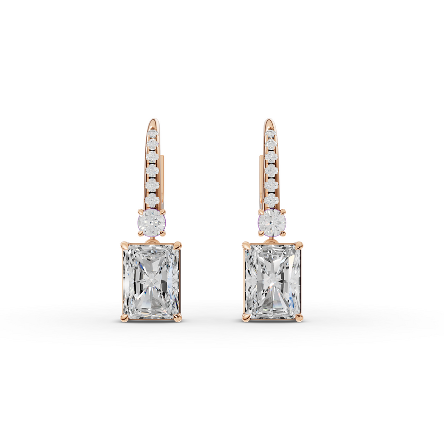 15.12 Ct Radiant Drop Earrings with Round Diamond Accent