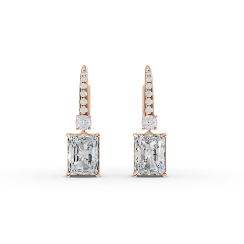 15.12 Ct Radiant Drop Earrings with Round Diamond Accent