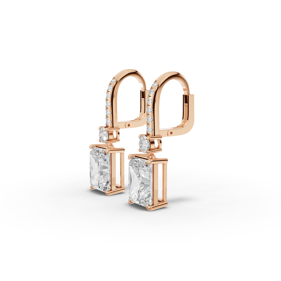 15.12 Ct Radiant Drop Earrings with Round Diamond Accent