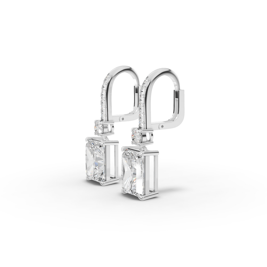 15.12 Ct Radiant Drop Earrings with Round Diamond Accent