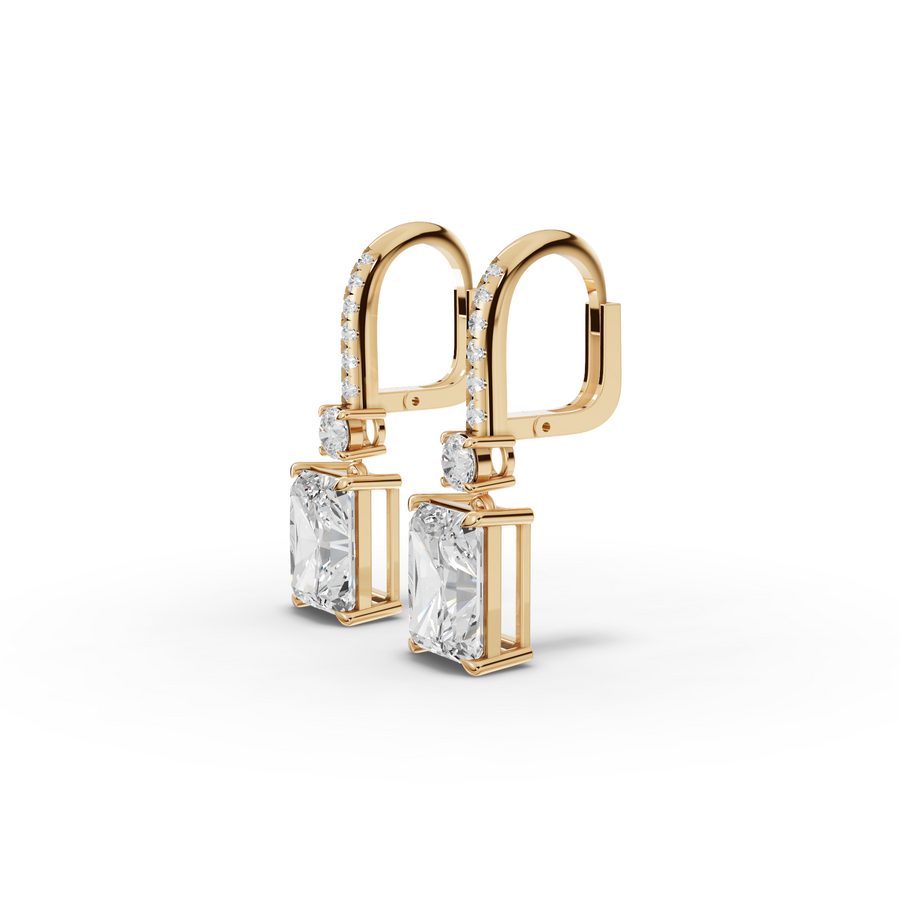 15.12 Ct Radiant Drop Earrings with Round Diamond Accent