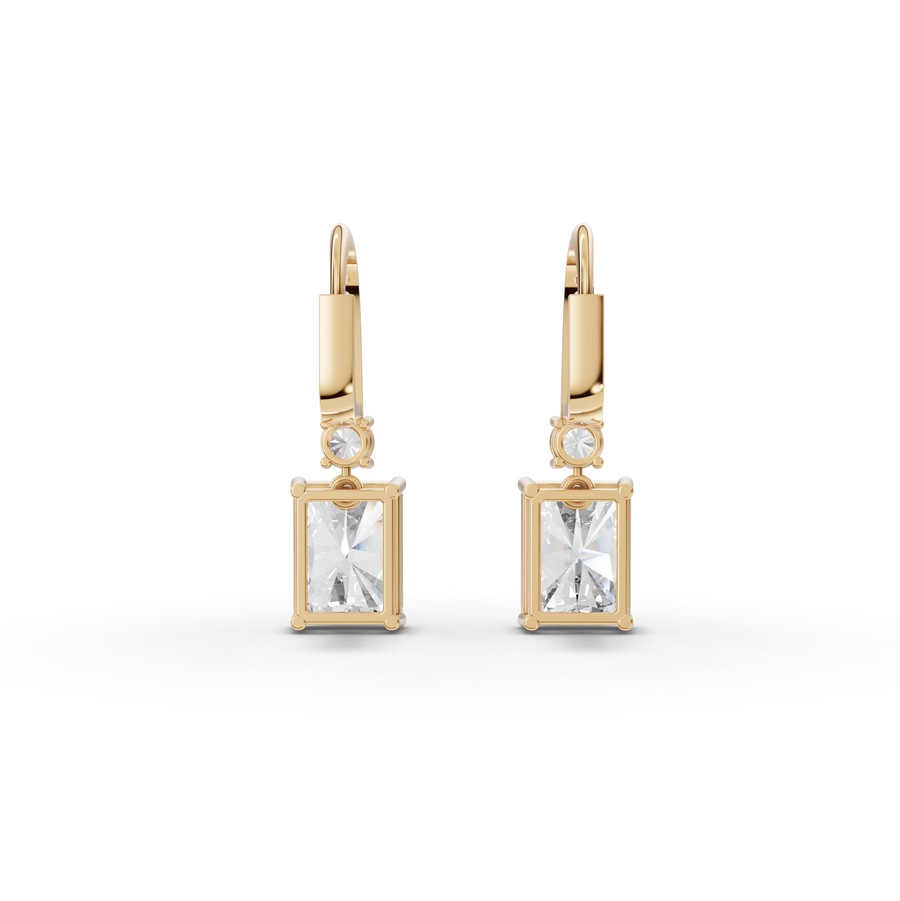 15.12 Ct Radiant Drop Earrings with Round Diamond Accent