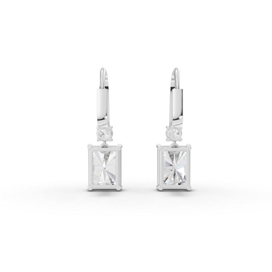 15.12 Ct Radiant Drop Earrings with Round Diamond Accent