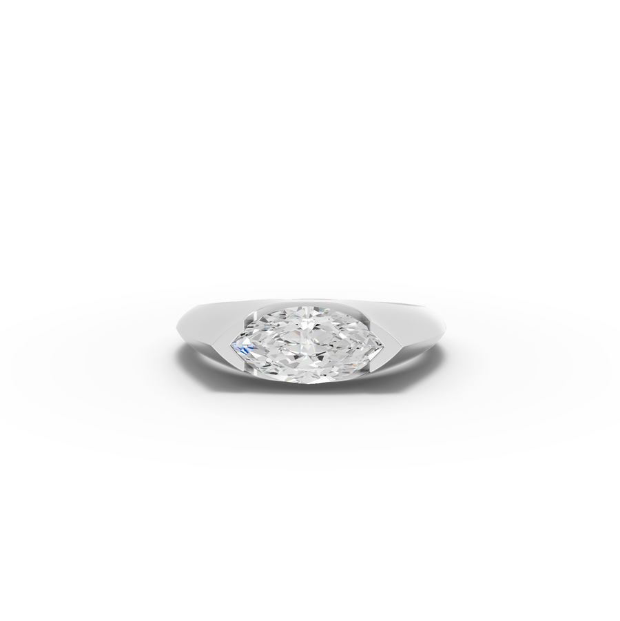 1.00 Ct Marquise Flush Bezel Solitaire Signet Ring