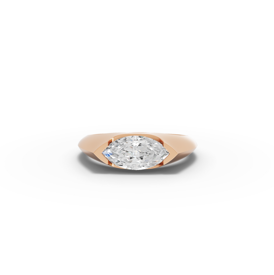 1.00 Ct Marquise Flush Bezel Solitaire Signet Ring
