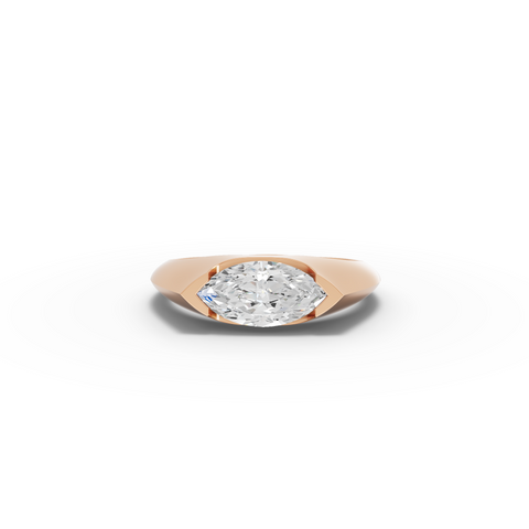 1.00 Ct Marquise Flush Bezel Solitaire Signet Ring