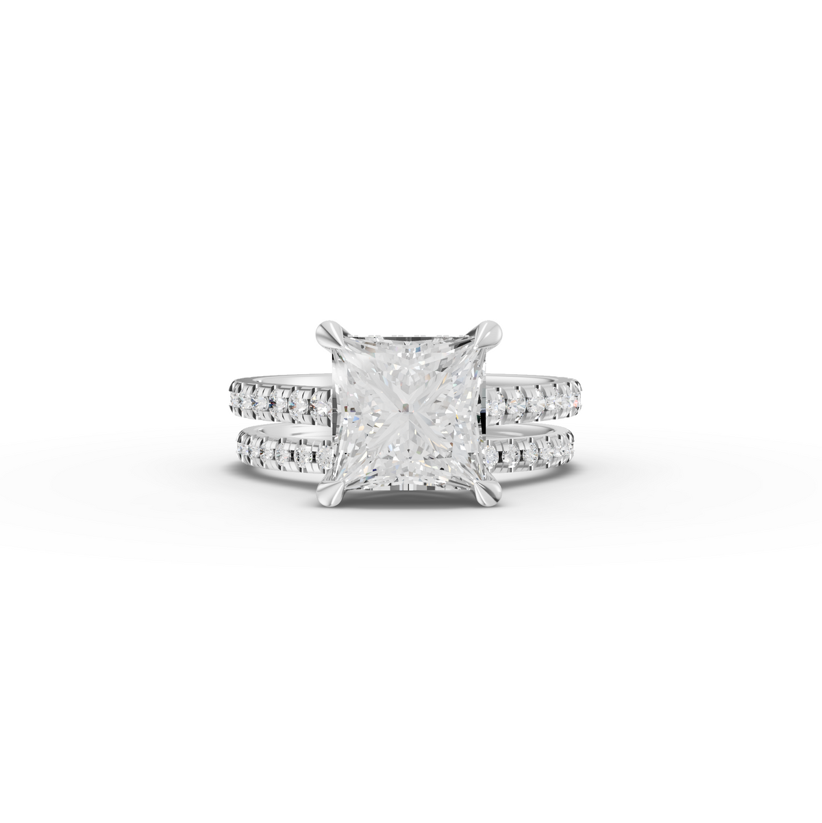 3.80 Ct Princess Hidden Halo Engagement Ring with Pavé Band