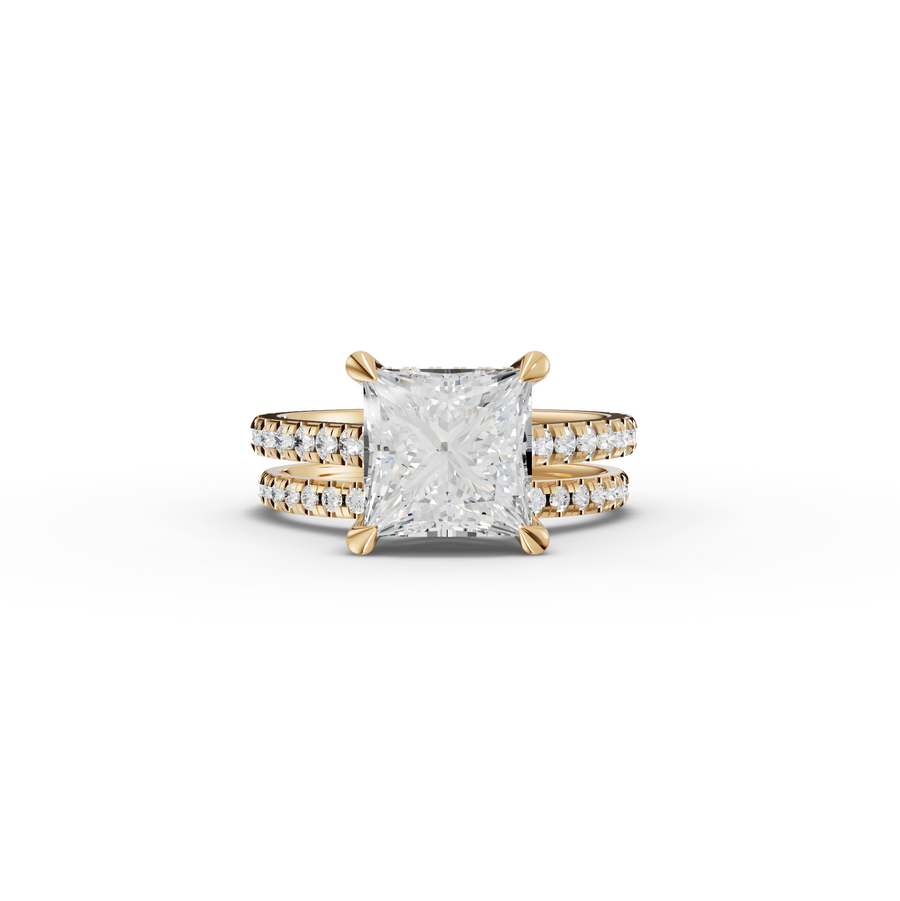 3.80 Ct Princess Hidden Halo Engagement Ring with Pavé Band