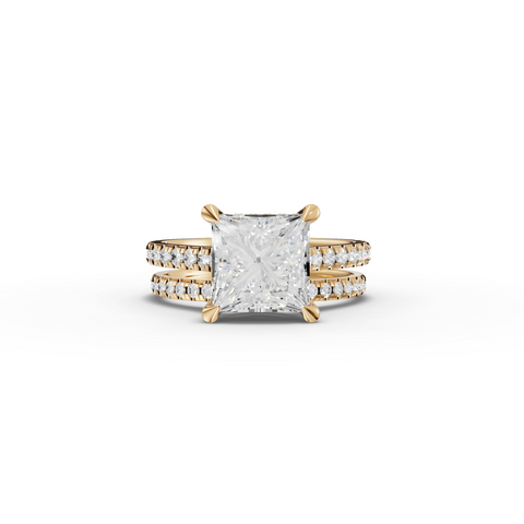 3.80 Ct Princess Hidden Halo Engagement Ring with Pavé Band