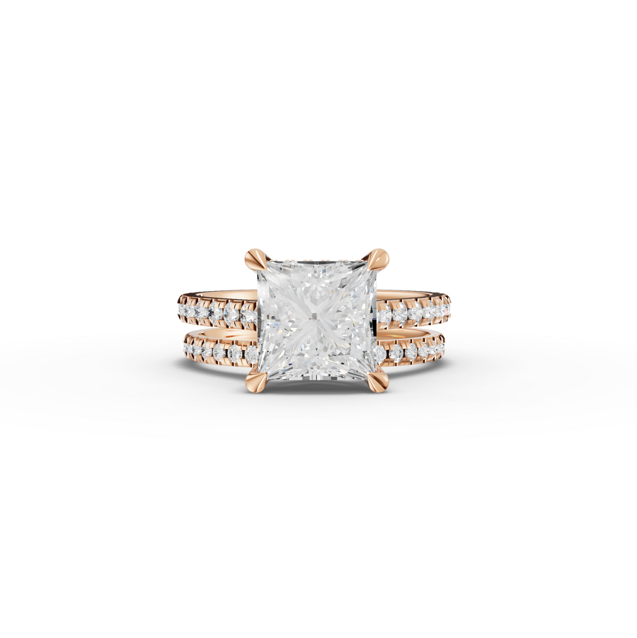 3.80 Ct Princess Hidden Halo Engagement Ring with Pavé Band