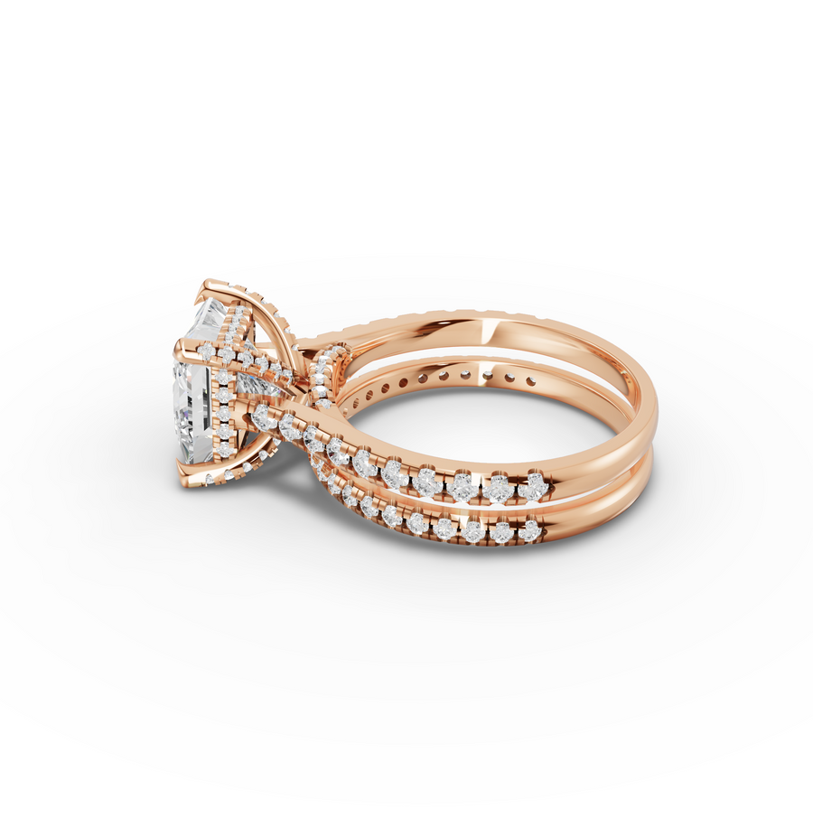 3.80 Ct Princess Hidden Halo Engagement Ring with Pavé Band