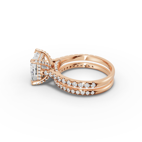 3.80 Ct Princess Hidden Halo Engagement Ring with Pavé Band
