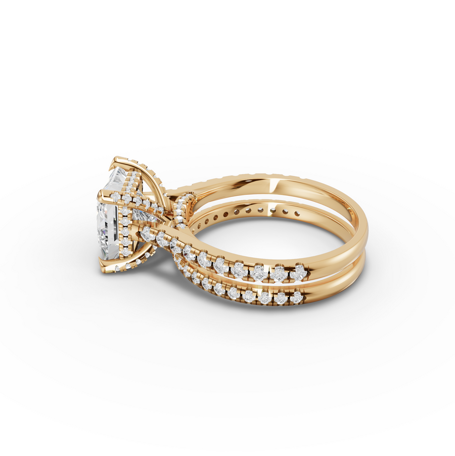3.80 Ct Princess Hidden Halo Engagement Ring with Pavé Band